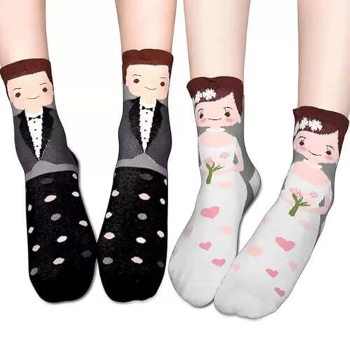 JYNVO 2 pares de calcetines de boda, divertidos regalos de boda para novios, regalo de pareja para mujeres y hombres, idea de regalo de boda para parejas, para regalos de aniversario de pareja