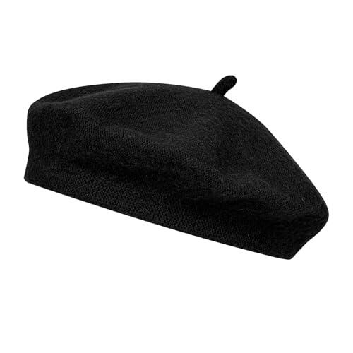 Alaoo Sombrero de Boina Francesa,Sombrero Lana Clásico de Boina Mujer,Elegantes Gorros Vintage Boina,Sombrero Otoño Redondo Vintage,para accesorio, disfraz,Carnaval, Fiesta de Disfraces,Negro