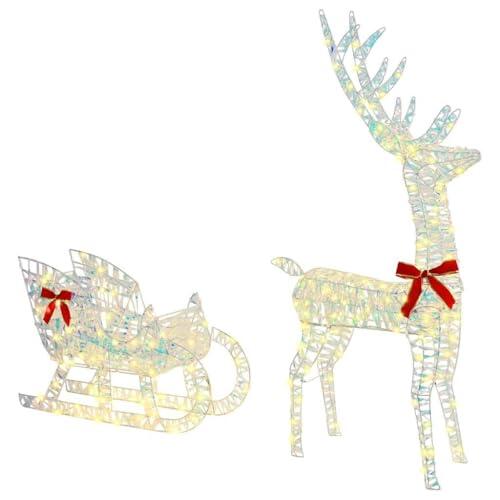 vidaXL Trineo tirado por Reno con 200 LED cálido 70 x 26 x 129 cm Pet, Decoración navideña Moderna, figurita de Reno, Centro de Mesa Iluminado, Acento Festivo, Estilo único