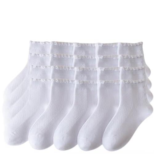 10 pares de calcetines tobilleros para niños y niñas, de algodón transpirable, sin costuras, para estudiantes, 3-16 años, 5 blanco., 13 años
