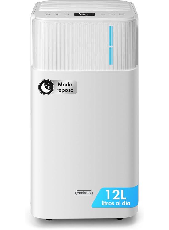 VonHaus Deshumidificador 12L Bajo Consumo Purificador Depósito de Agua de 2L - Elimina Humedad y Condensación, Previene el Moho y los Malos Olores - Ideal para Casa