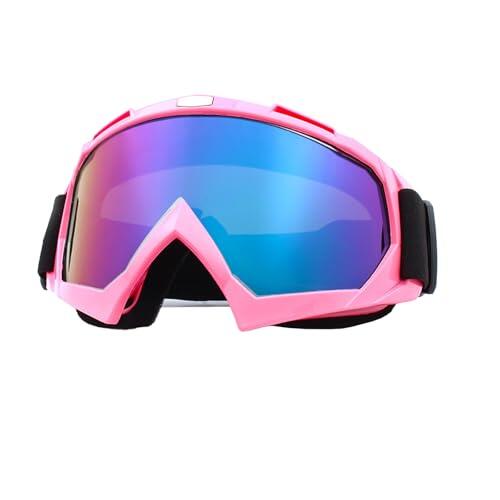 Gafas de Esquí Rosas con Protección UV, Antiempañante y Alta Resistencia, para Hombre y Mujer, con Estuche Rojo, Óptimas para Actividades de Invierno y Ciclismo