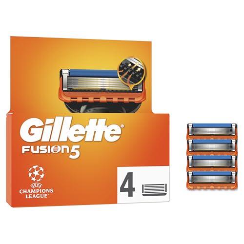 Gillette Fusion5 Pack de 4 Recambios para Maquinillas de Afeitar, Cuchillas de Afeitar con 5 Hojas, Banda de Gel Lubricante Y Recortadora de Precisión