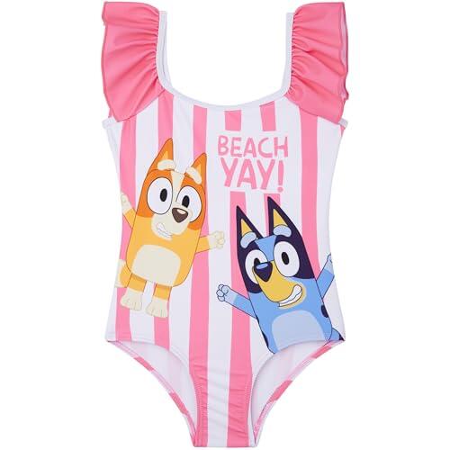 Bluey y Bingo Bañador Niña Una Pieza con Volantes, UPF 50+, Traje de Baño para Piscina y Playa Verano, 2-6 Años (4-5 Años, Rosa/Multi Bluey)