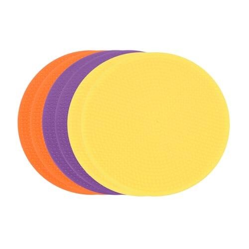 PATIKIL Marcadores De Piso De 4 Pulgadas 6 Piezas Puntos Antideslizantes para Gimnasio Conos Planos para Entrenamiento De Velocidad Danza Fútbol Baloncesto Deportes Naranja/Morado/Amarillo