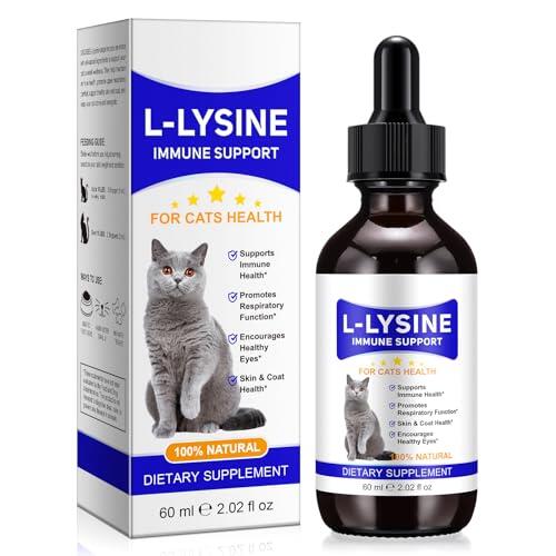 L-lisina para Gatos, Gotas de lisina para Gatos, Refuerzo inmunitario: estornudos, resfriados, secreción Nasal, Problemas respiratorios felinos, 60 ml para Gatitos