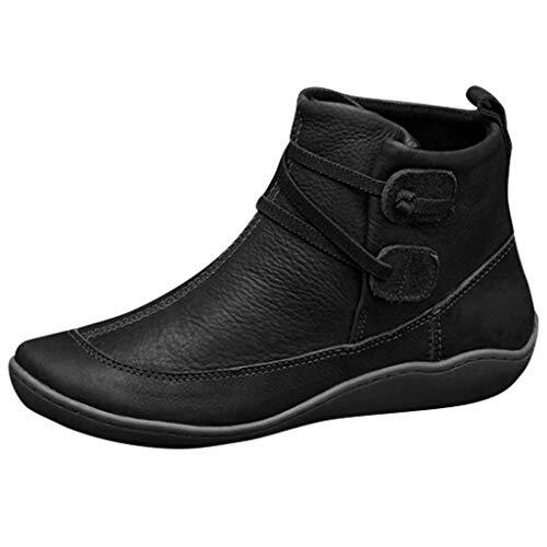 Generisch Toe mujer tobillo plano invierno impermeable zapatos botas redondas mujer, Negro , 39 EU