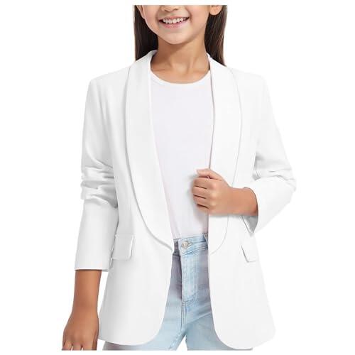 Chaqueta Formal para Niñas Casual para Niñas Manga Larga Chaqueta con Apertura Frontal y Bolsillos Interiores Abierto para Abrigo Formal como Presentaciones Escolares Solapablazer