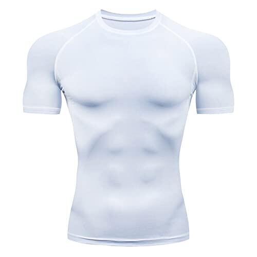 Camiseta de manga corta para hombre con compresión - Estilo deportivo y de entrenamiento, tela elástica de secado rápido, top de alto rendimiento ideal para correr y actividades atléticas, blanco, M