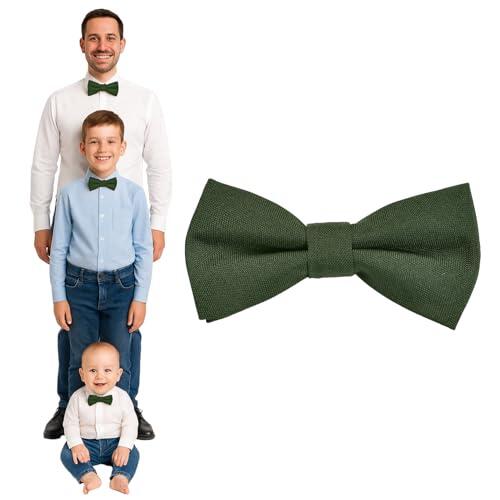 DonDon Pajarita hombre niños o bebés Verde oliva mate, preatada y ajustable en longitud de gabardina de algodón - accesorio festivo para bodas, comuniones y celebraciones