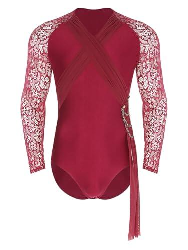 Nyeemya Hombres Traje De Baile Para Hombres Latino Camisa De Baile De Salón Latino Maillot Ballet De Competición Y Performance borgoña S