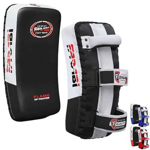 Farabi Sports paos Muay Thai para Coaching, Entrenamiento, Kickboxing Curved Kick Pad, pao Muay Thai Strike Shield MMA Pads (Negro (Par))