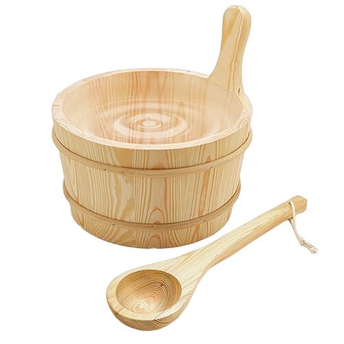 Cubo y Cazo Sauna - Accesorios De Madera Para Cubos De Sauna | Suministros de Baño de Madera Antifugas Capacidad 4L para Apartamento Jardín Exterior Baño de Vapor Cuarto de Casa Hotel Patio