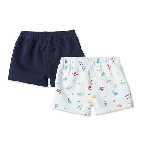 Amazon Essentials x Sofia Grainge Pantalones Cortos de Felpa Francesa de Punto sin Cordones Bebé-Niños, Pack de 2, Playa/Azul Marino, 18 meses