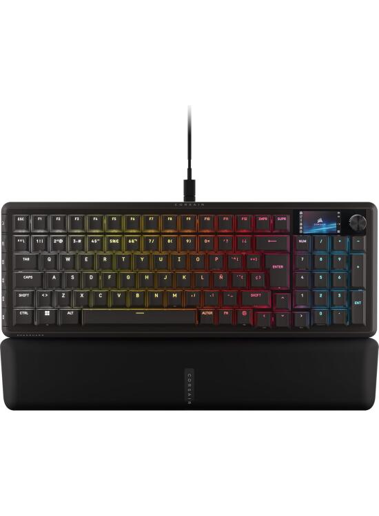 Corsair Vanguard 96 Teclado Mecánico con Cable para Juegos– Formato 96%, Interruptor Lineal de Plasma MLX, 8000Hz, Pantalla LCD, Virtual Stream Deck, Botones G, Flashtap SOCD, QWERTY ES – Negro