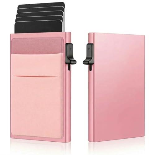 Tarjetero Mujer, Tarjetero Metalico Automático Mujer con Bloqueo RFID, Porta Tarjetas de Credito Resitente, Cartera Tarjetero Mujer, Portatarjetas, Cartera de Mujer con Doble Bolsillo Exterior, (Rosa)