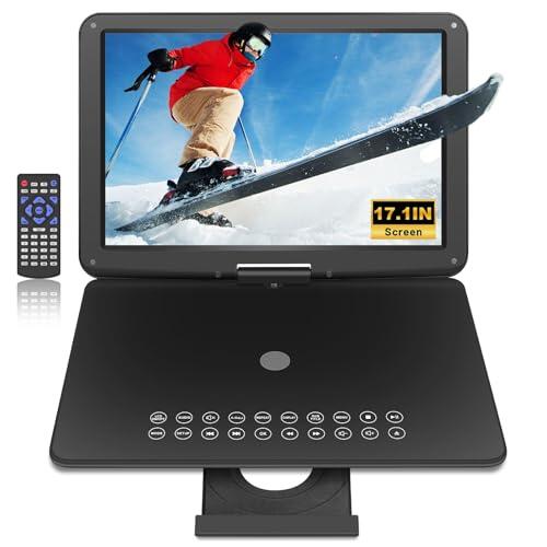 BOKYOK Reproductor de DVD portátil de 19.6 pulgadas con pantalla HD grande de 17.6 pulgadas, reproducción de 4 a 5 horas, reproductor de DVD portátil con altavoz dual, última memoria, compatible con