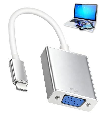 Adaptador USB C a VGA, compatible con Thunderbolt 3/4, convertidor macho a hembra, resolución 1920x1200 para MacBook Pro/Air, iPhone 15 Plus Pro Max, carcasa de aluminio, accesorios multimedia