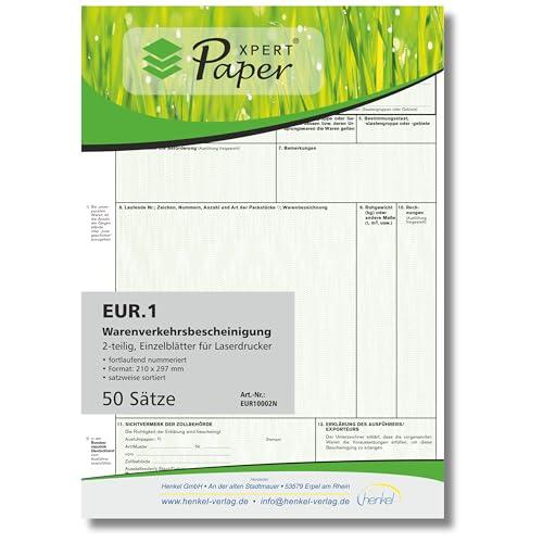 PaperXpert EUR.1 / EUR1 - Certificado de circulación de mercancías (2 piezas, 50 unidades, para impresoras láser y de inyección de tinta, hojas individuales DIN A4 sueltas en cambio)