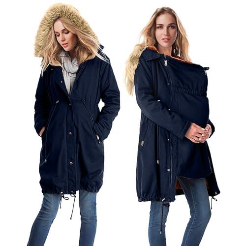 Chaqueta de maternidad para mujer con inserto para bebé, chaqueta de algodón 3 en 1, hasta la rodilla, con cordón ajustable, chaqueta de invierno, abrigo cálido para embarazo y uso del bebé, marine, L
