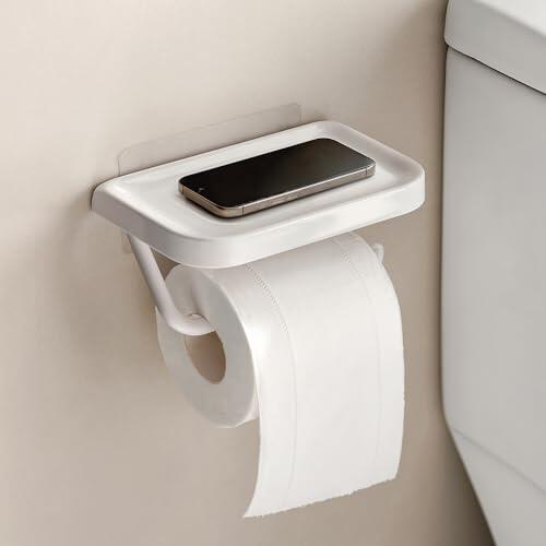 PAVSTINE Portarrollos Baño Sin Taladro, Compatible con Varios Tipos De Papel Higiénico Soporte Rollo Papel Higienico, ABS Multifuncional Porta Rollos De Papel Higienico, Blanco