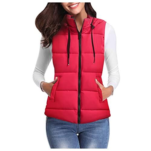 Chaleco acolchado para mujer, talla grande, pijama para mujer, chaleco de algodón ligero, chaleco de forro polar, chaleco largo negro, chaleco largo oscuro, rosso, XXL