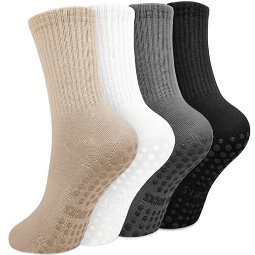 Yikki 4 pares de Calcetines Pilates Mujer Antideslizantes, Suaves Reformadores para Yoga, Baile, Fitness, Gimnasio, Ballet, Trampolín uso Doméstico y Hospital, Talla única