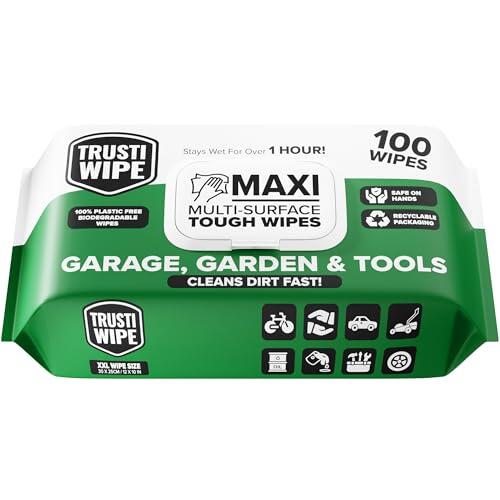 TRUSTIWIPE Toallitas para limpieza resistentes, extra grandes, 30 x 25 cm, extra fuertes, biodegradables, multisuperficie, para garaje, taller, auto, jardín y herramientas, toallitas para manos y