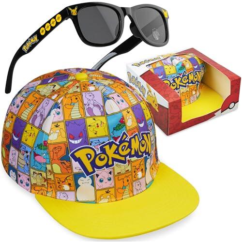 Pokemon Gorra Niño con Gafas de Sol Niño UV400 6-14 Años Set, Gorra Infantil de Verano con Gafas de Sol Niños, Regalo para Gamer (Amarillo/Multi Pokemon Set)