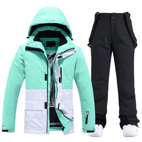 HOTIAN Conjunto de chaqueta y pantalones de esquí para mujer, juego de 2 piezas, traje de esquí para mujer, resistente al agua, cortavientos, invierno, cálido, esquí, nieve, juego de snowboard, L