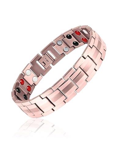 HUVZOR Pulsera magnética para hombre – Pulsera Ultrarresistente Brazaletes de Longitud,para mujeres y hombre para el día a día, deportes, trabajo, gimnasio, tenis(Oro rosa)