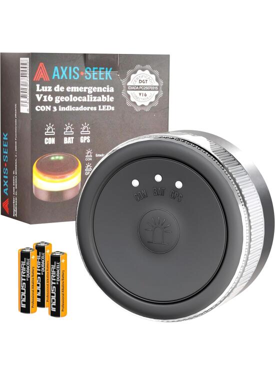 LEDUNI Baliza V16 de Emergencia con GPS, Homologada DGT 3.0, impermeable, Sistema de Geolocalización, Luz LED de Advertencia, con SIM y pilas incluidas