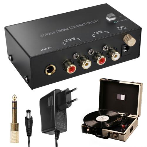 PORFOYO Preamplificador De Fono, Tocadiscos Con Adaptador DC 12 V, Reproductor Compacto, Amplificador Frontal Entrada Rca, Salida Enchufe Europeo