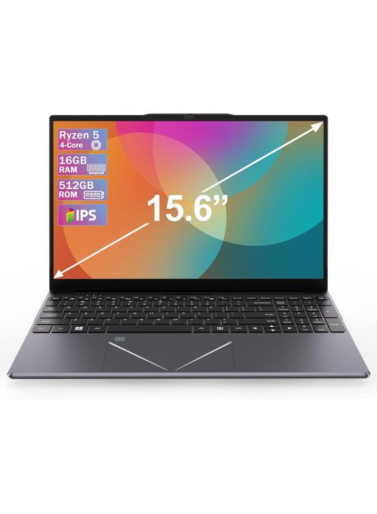 Ordenador Portátil 15,6" Full HD, Ryzen 5 de 4 Núcleos y 8 Hilos hasta 3,7 GHz, 16 GB RAM DDR4, SSD 512 GB M.2, Pantalla IPS 1920×1080, Pc Portátil Versátil para Oficina, Estudiantes y Teletrabajo