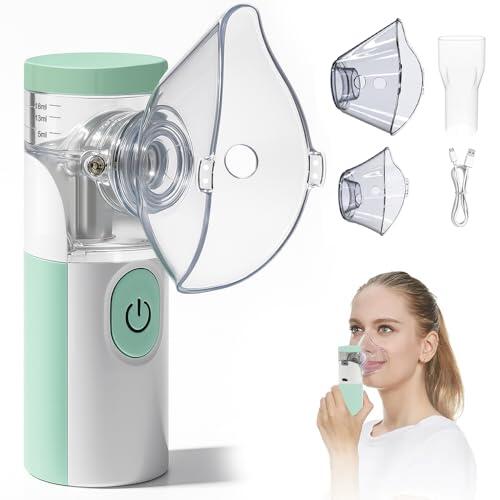 Nebulizador portátil silencioso recargable, atomización y absorción eficientes, accesorios con 2 máscaras y 1 boquilla, adecuados para adultos y niños, uso familiar y viajes