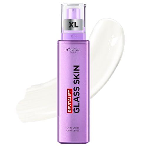 L'Oréal Paris Revitalift Filler Glass Skin Crema Líquida, Ácido Hialurónico y Vitamina Cg, Efecto Glass Skin, Hidratación hasta 100H, Suaviza líneas y Rellena, Inspirado cosmética coreana, 70ml XL