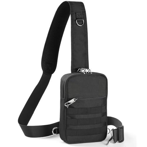 BROADREAM Bandolera Antirrobo - Bolso Táctica para el Pecho - Mochila Cruzada Hombro Impermeable - Pequeño Bolso de Mano con Cremallera y Bloqueo de RFID