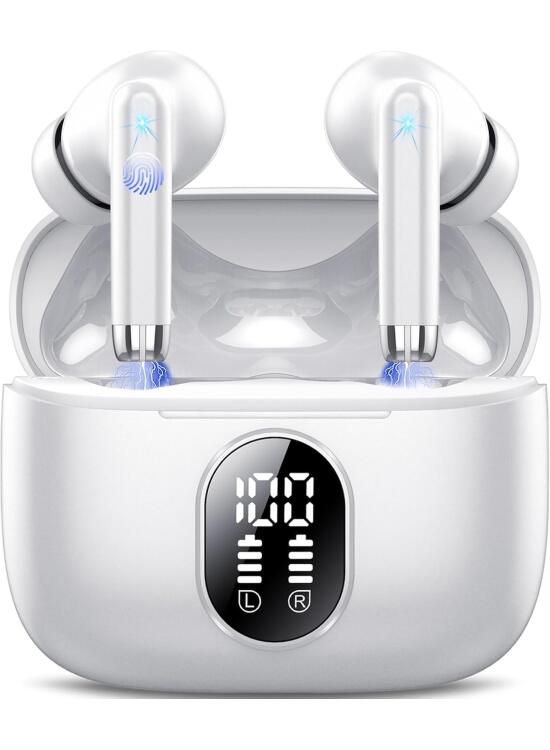 QXQ 2026 Nuevo Auriculares Bluetooth, Auriculares Inalambricos Bluetooth 5.4 HiFi Estéreo con 4 ENC Mic, 40H Mini Cascos Inalambricos Bluetooth con Pantalla, Audifonos Inalambricos para Android iOS