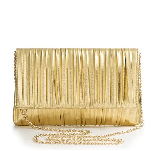 BABEYOND Bolsos de embrague para mujer - Elegante bolso de noche para fiesta, bolso de cadena, bolsos para bailes, bodas y fiestas, dorado, 9,8 Zoll × 6,3 Zoll