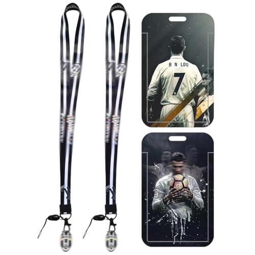 Fútbol Lanyard, Cordón de CR-7 Lanyard con Soporte, Cordón y tarjeta de identificación, Estrella del fútbol para Tarjetas para Llaves, Tarjetas de Identificación, Oficina(Negro)