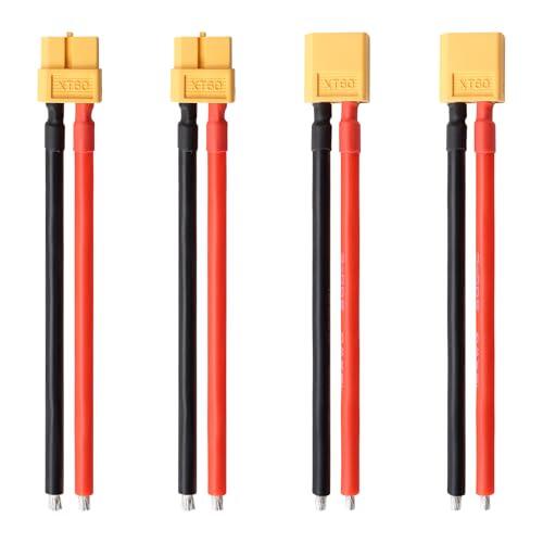 Lyeteung 2 Pares XT60 Conectores de Batería, XT60 Conectores de Bala Macho Hembra con 100mm 12 AWG Cable de Silicona, para Batería RC Lipo, Amarillo
