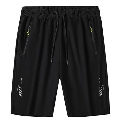 Pantalones cortos ligeros de rendimiento para hombre para entrenamiento atlético, actividades de ocio secas con compartimentos seguros con cremallera, Negro , M