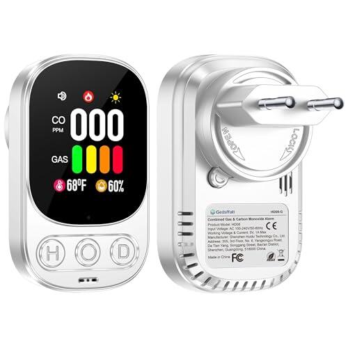 Gedsffati Detector de Gas y Monóxido de Carbono con Enchufe para Hogar, Alarma de CO para Casa, Detector de Gas Combustible para Gas Natural LPG Metano Propano Butano, Blanco, HD08-G