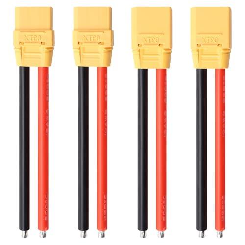 Lyeteung 2 Pares XT90 Conectores de Batería, XT90 Conectores de Bala Macho Hembra con Carcasa de la Vaina y 100mm 10 AWG Cable de Silicona, para Batería RC Lipo, Amarillo