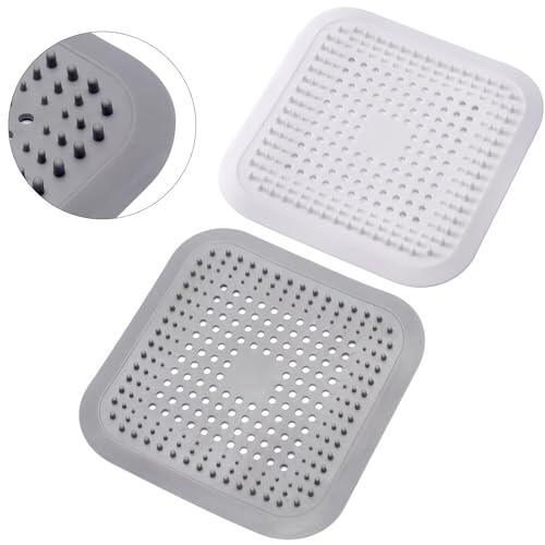 Alyvisun 2Pcs Silicona Atrapa Pelos Ducha con Ventosa, Filtro de Cabello Protector de Drenaje Plegable, Coladores de Desagüe de Fregadero para Baño, Bañera, Ccocina (Gris Claro + Blanco Marfil)
