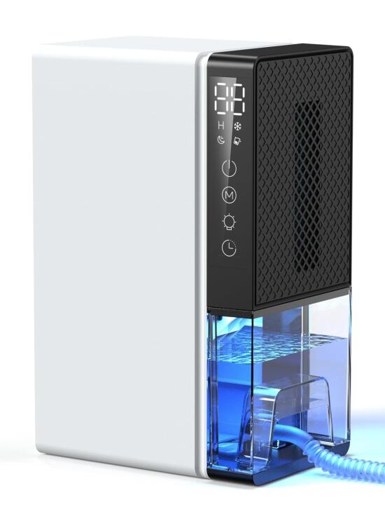 Deshumidificador eléctrico 2.8L, Deshumidificador de habitaciones silencioso con apagado automático, temporizador, modo sleep, luz nocturna de 7 colores, portátil, baño(1100ML/24H)