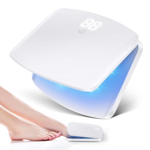 Dispositivo láser para hongos en las uñas pies, aparato laser hongos uñas, 15 LED (11 luz azul + 4 infrarroja invisible), recargable USB-C, pantalla táctil con temporizador 5/10/15/20 min-Blanco