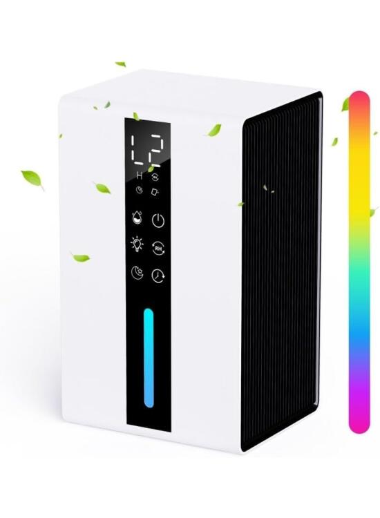 Deshumidificador Electrico de Alta Capacidad 1,8L | Deshumidificador Bajo Consumo con 2 Niveles + 2 Modos | Descongelación Inteligente | Programación de 6-48H & Luz RGB | Funcionamiento Silencioso