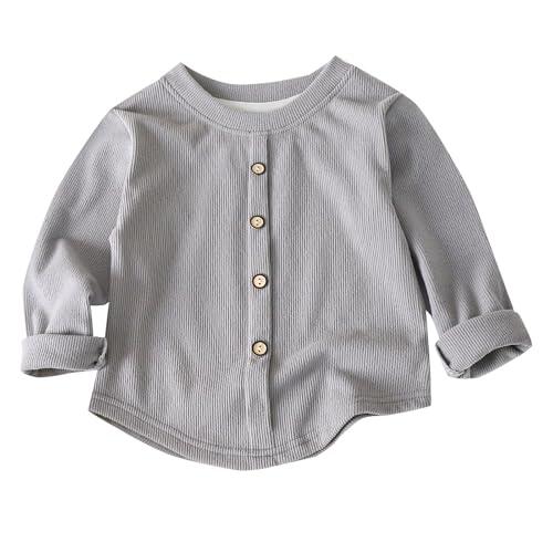 Cárdigan de punto con botones para niñas – Suéter de manga larga con frente abierto, opción de tamaño para niños, tela lisa suave, ideal como ropa de abrigo casual para días fríos (gris, 7-8 años)