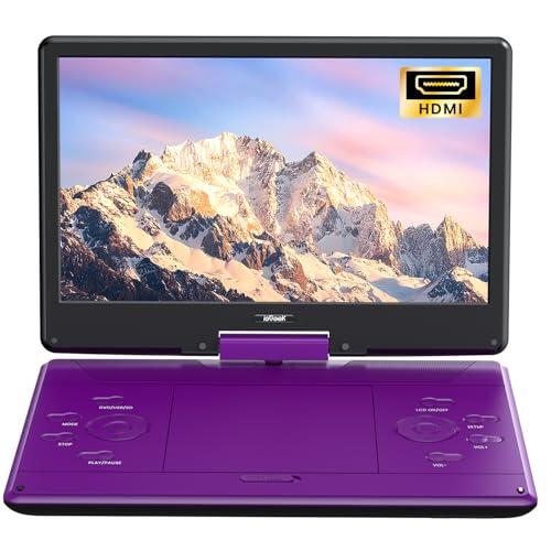ieGeek Reproductor de DVD portátil de 16.9 pulgadas con pantalla giratoria de 14.1 pulgadas, entrada HDMI, batería recargable de 6 horas, sin región, reproducción USB/SD, regalo ideal para personas